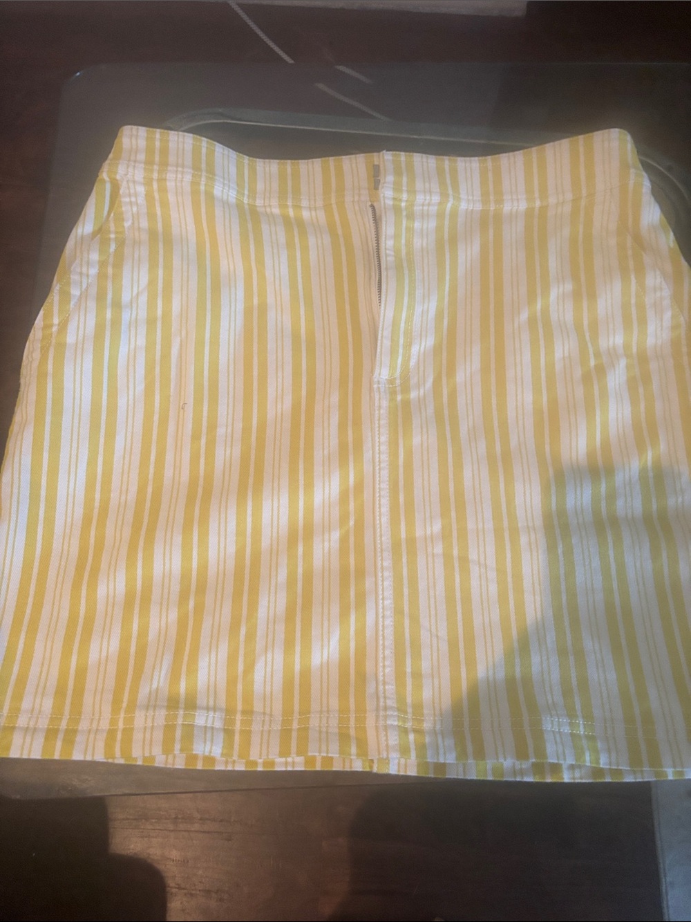 LOFT Yellow and White Striped Mini Skirt with Front Zip